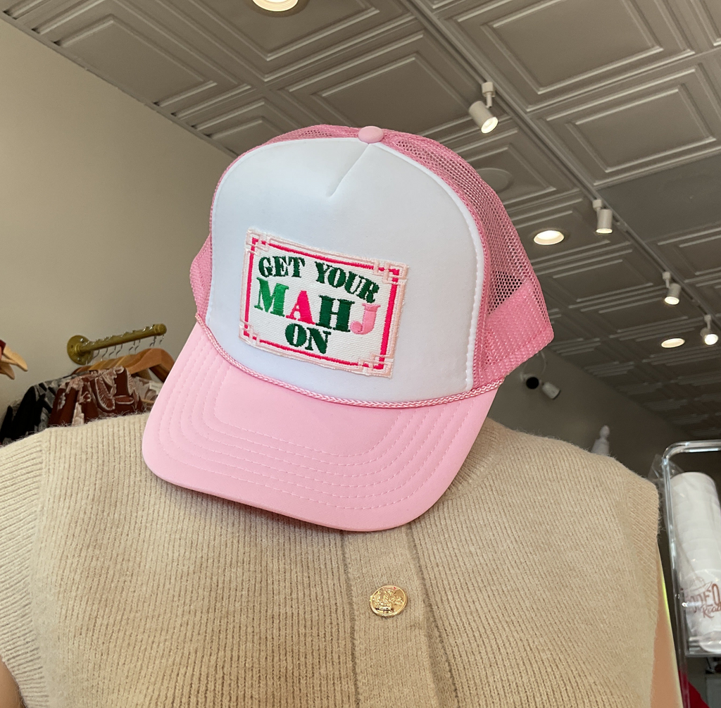 Trucker Hat- Get Your Mahjong On- Light pink Brim