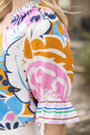 Floral Mixed Stripe Ruffle Sleeve Blouse