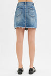 Risen Medium Wash Mid Rise  Denim Skirt