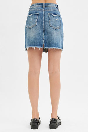 Risen Medium Wash Mid Rise  Denim Skirt
