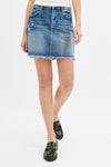 Risen Medium Wash Mid Rise  Denim Skirt
