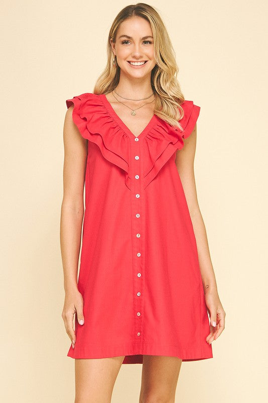 Red Ruffle Detail Mini Dress