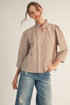 Mocha Stripe Button Up Blouse