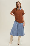 Cable Knit Short Sleeve Sweater Top