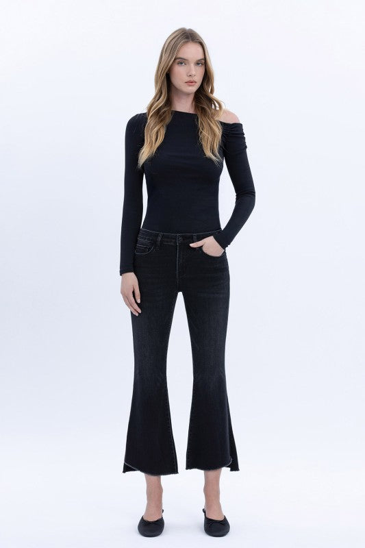 Vervet Mid Rise Step Hem Crop Flare Alison BLACK