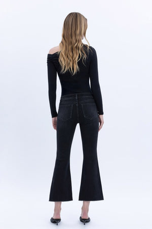 Vervet Mid Rise Step Hem Crop Flare Alison BLACK