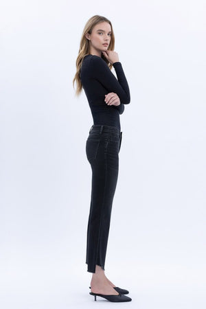 Vervet Mid Rise Step Hem Crop Flare Alison BLACK