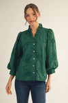 Floral Applique Button Front Blouse
