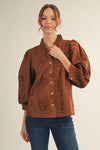 Floral Applique Button Down Blouse