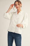 Floral Applique Button Front Blouse