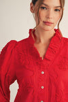 Floral Applique Button Front Blouse