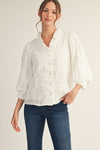 Floral Applique Button Front Blouse