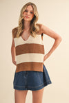 Striped Side Slit Sweater Vest Top