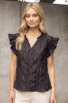 Black Crinkle Texture Blouse