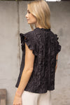 Black Crinkle Texture Blouse