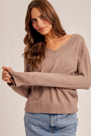 Scallop Edge Vneck Lightweight Sweater
