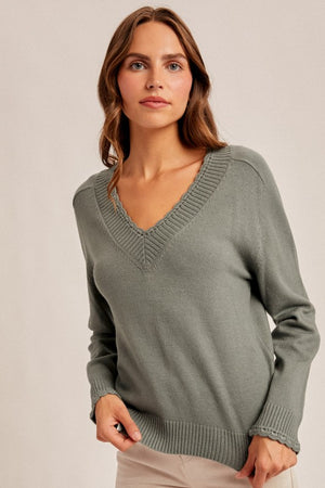 Scallop Edge Vneck Lightweight Sweater
