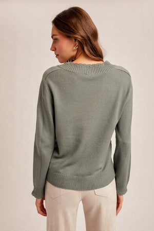 Scallop Edge Vneck Lightweight Sweater