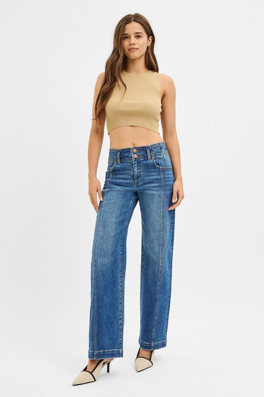 Risen Double Button Wide Baggy Leg Jean