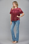 Rose Velvet w/ Lace Detail Babydoll Blouse