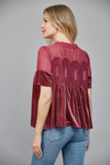 Rose Velvet w/ Lace Detail Babydoll Blouse