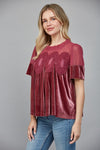 Rose Velvet w/ Lace Detail Babydoll Blouse
