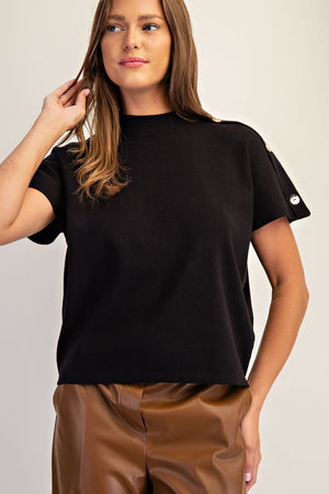 Maley Mock Neck Gold Button Detail