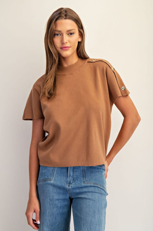 Maley Mock Neck Gold Button Detail