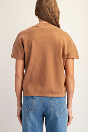 Maley Mock Neck Gold Button Detail
