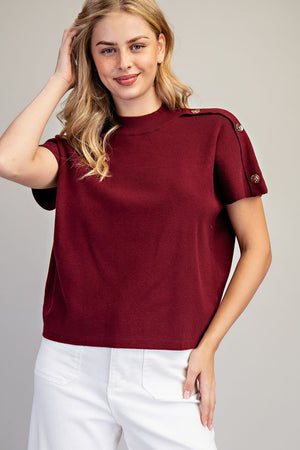 Maley Mock Neck Gold Button Detail