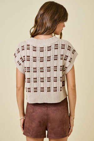 Patterned Motif V Neck Cropped Knit Vest