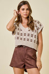 Patterned Motif V Neck Cropped Knit Vest