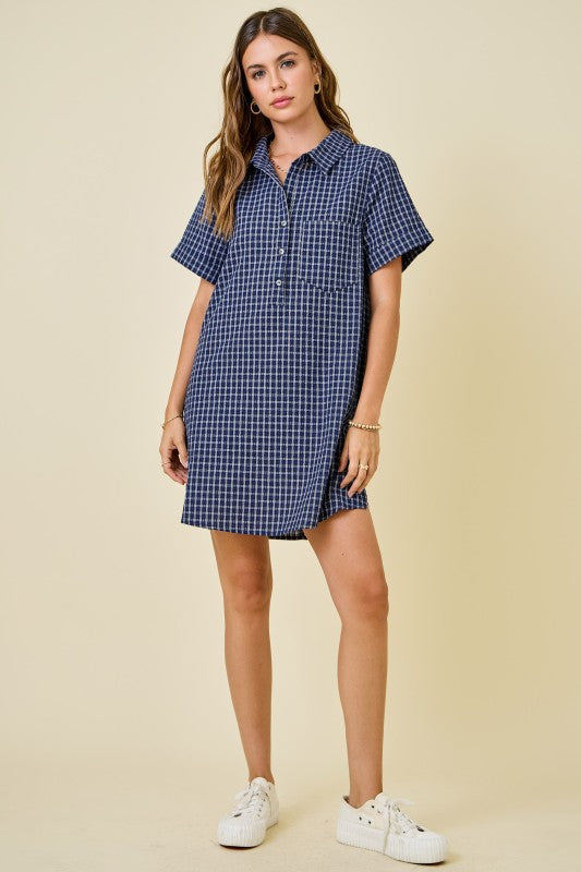 Checkered Seersucker Shirt Dress