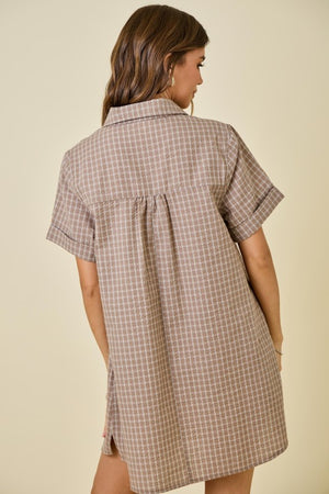 Checkered Seersucker Shirt Dress MOCHA