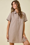 Checkered Seersucker Shirt Dress MOCHA