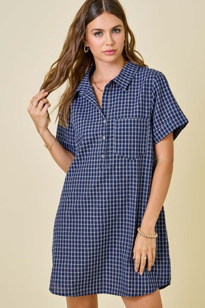 Checkered Seersucker Shirt Dress