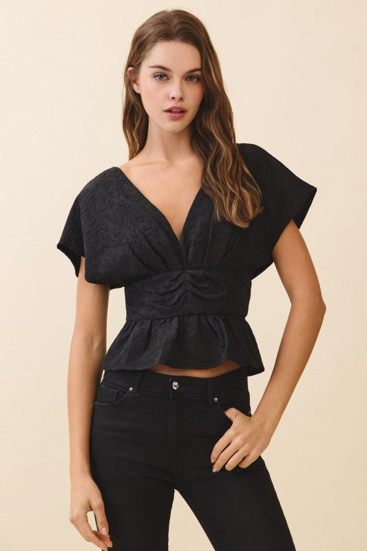 Textured Deep Vneck Blouse