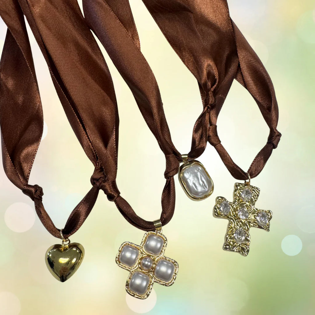 Taylor Shaye Brown Satin Scarf Necklace