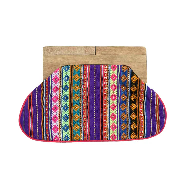 Beaded clutch with wooden handle Diamond Stripe