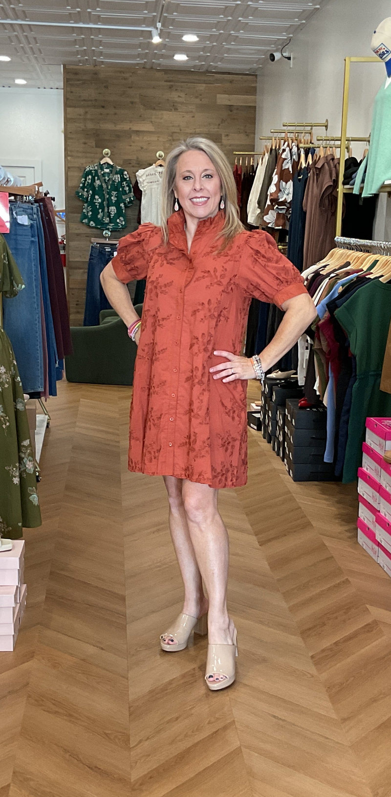 Emmy Embroidered Detail Button Front Dress