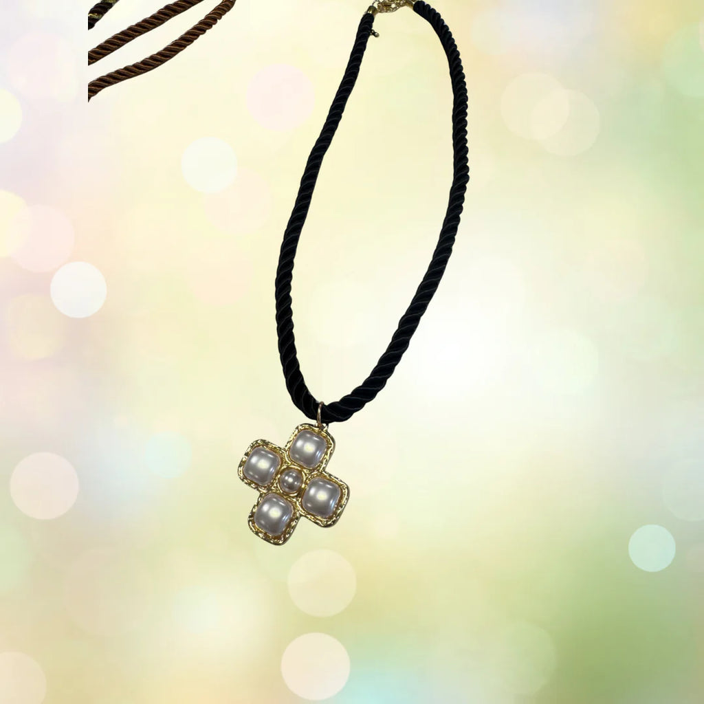 Taylor Shaye Black Rope Cross Necklace