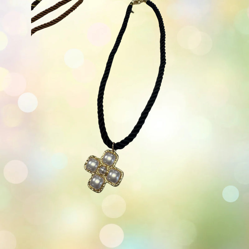 Taylor Shaye Black Rope Cross Necklace