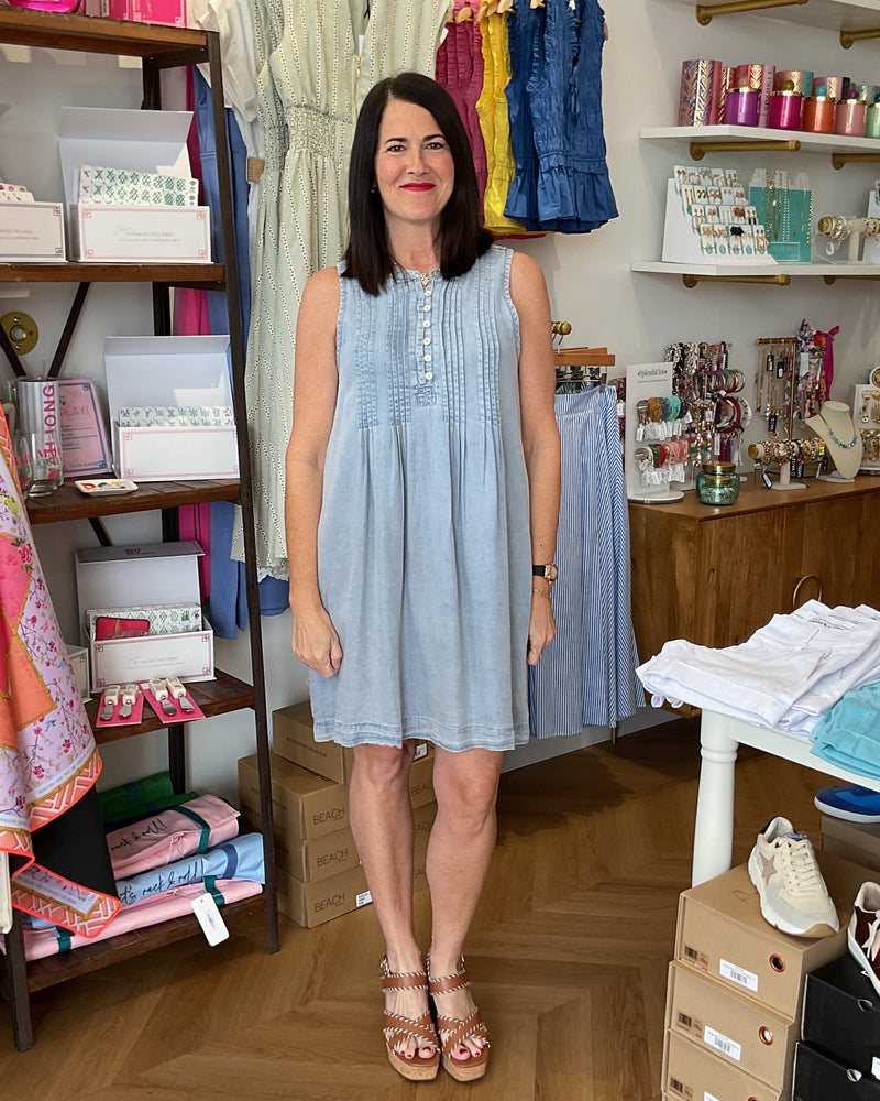 thml denim dress Lena Denim Front Stripe Mini Dress THML