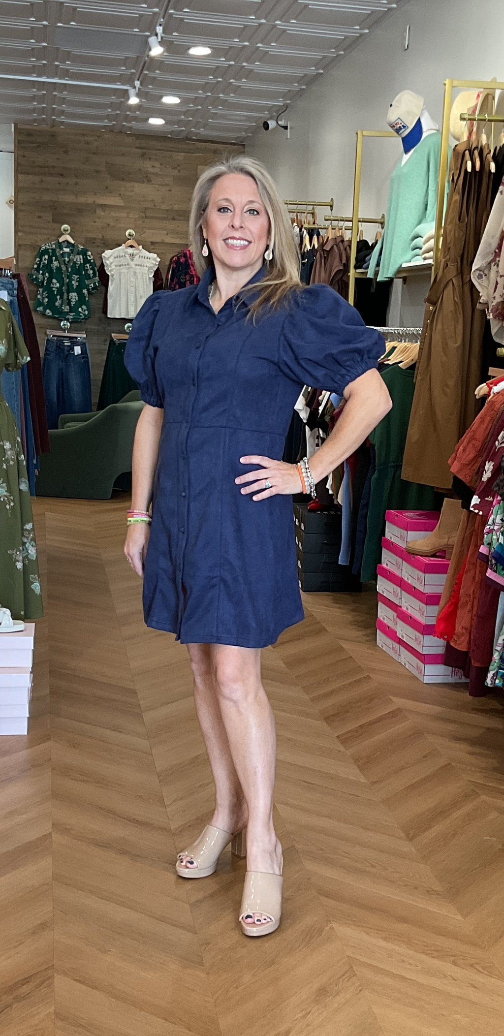 THML Button Front Suede Dress