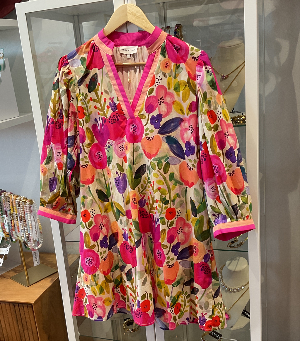 Summer Floral Dress w/ Stripe Collar detail