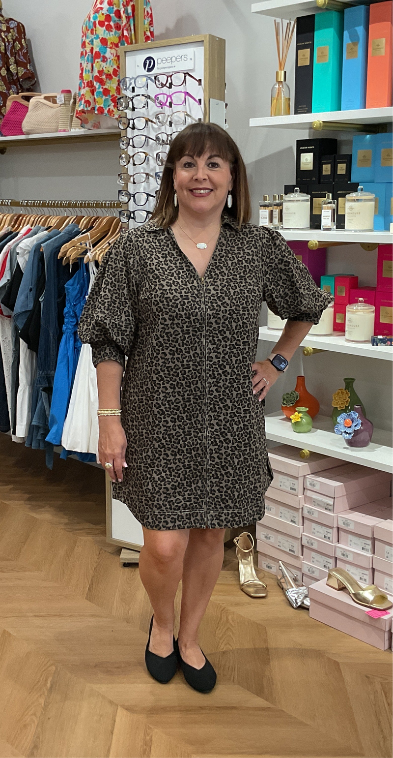 Animal Print Zip Front Dress