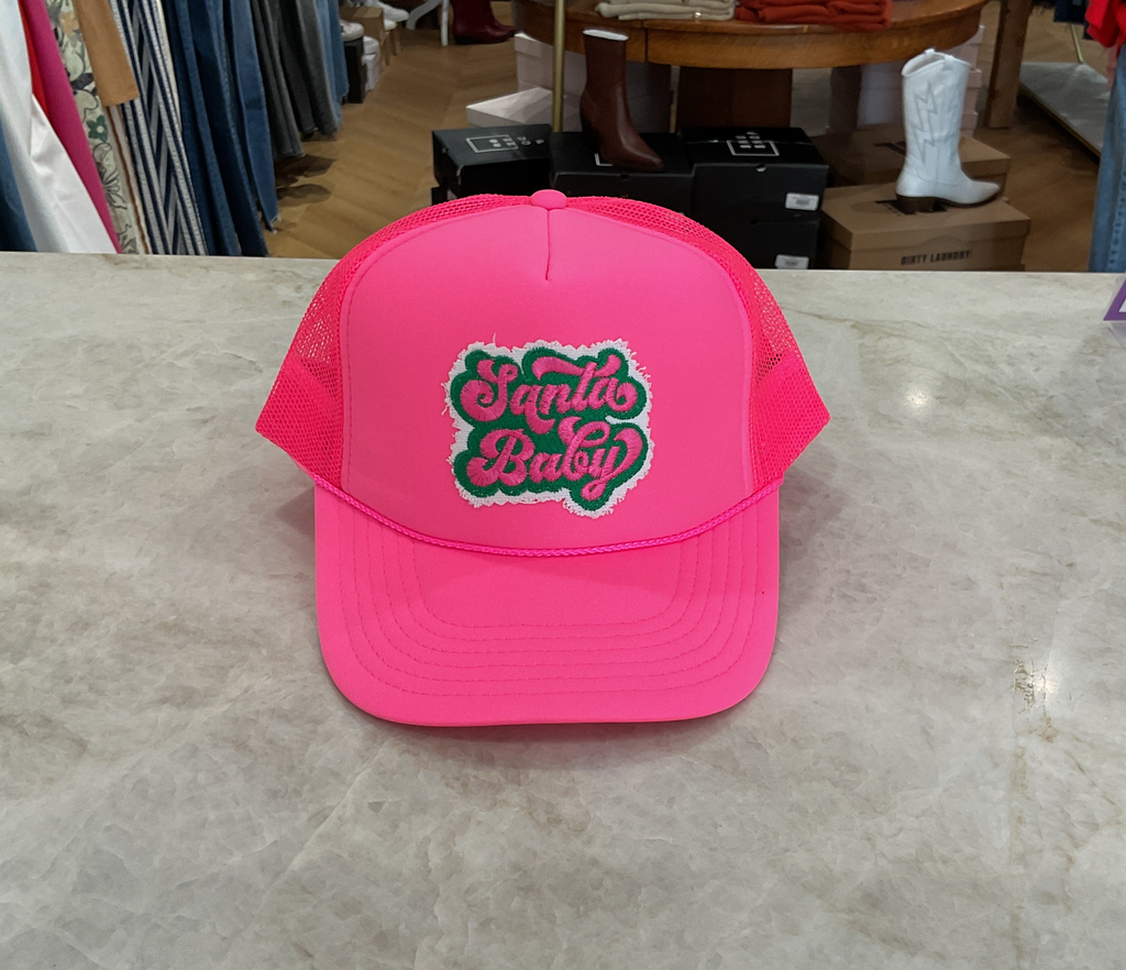 Trucker Hat- Neon Pink- Santa Baby