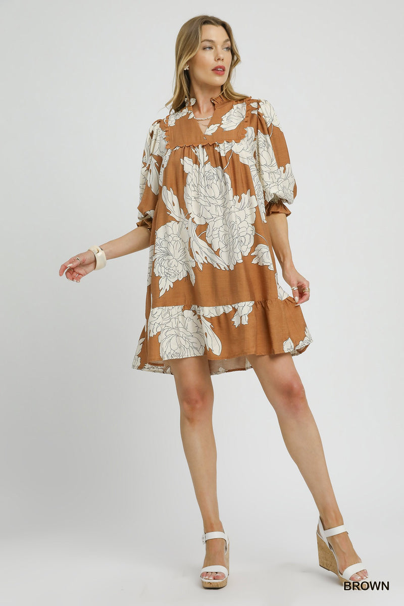 Anna Floral 3/4 Sleeve Dress