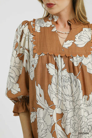 Anna Floral 3/4 Sleeve Dress