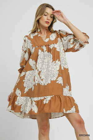 Anna Floral 3/4 Sleeve Dress